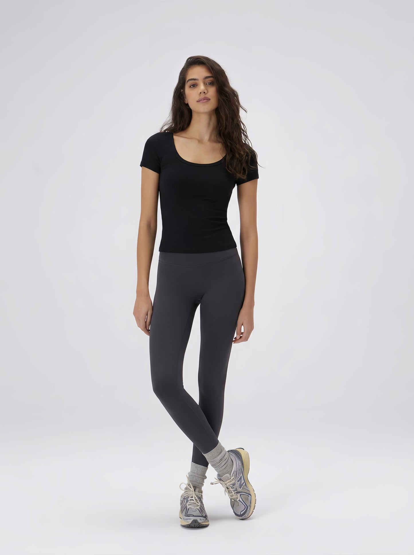 Soft Ribbed U-Neck Backless Built-in Cup Short Sleeve Top [Fixed Pads]