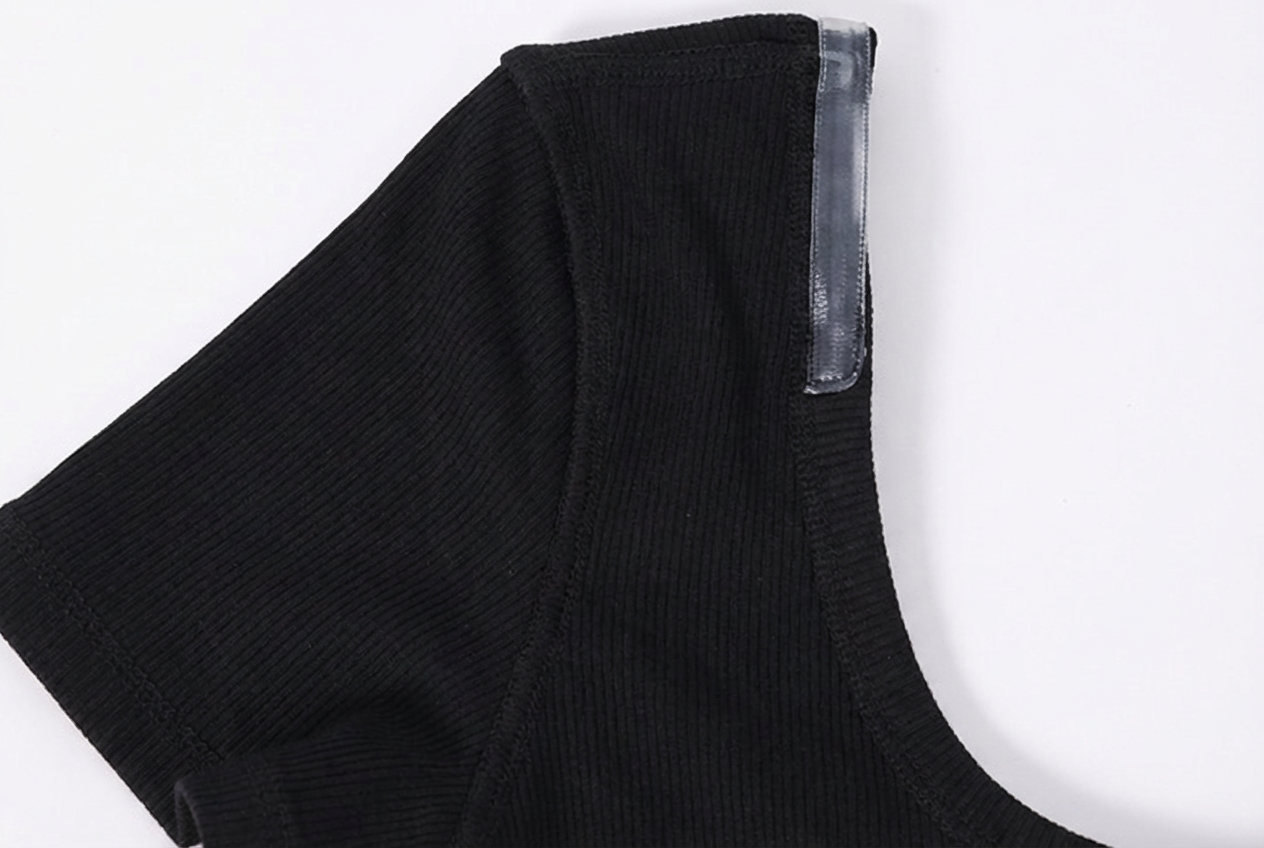 Soft Ribbed U-Neck Backless Built-in Cup Short Sleeve Top [Fixed Pads]